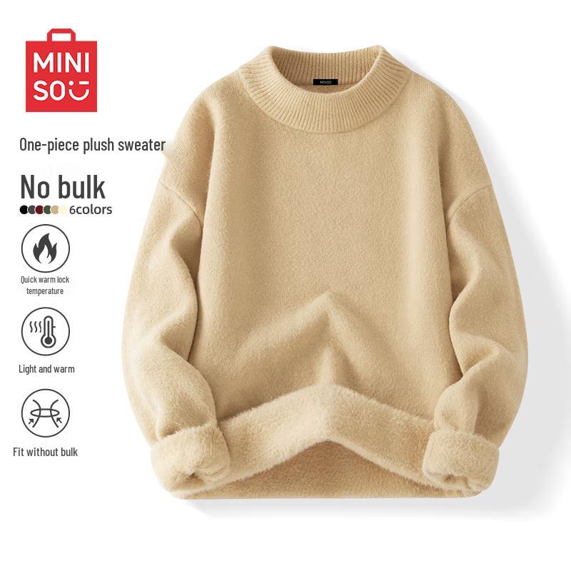 MINISO Men's Winter Fleece-Lined Half-High Collar Sweater