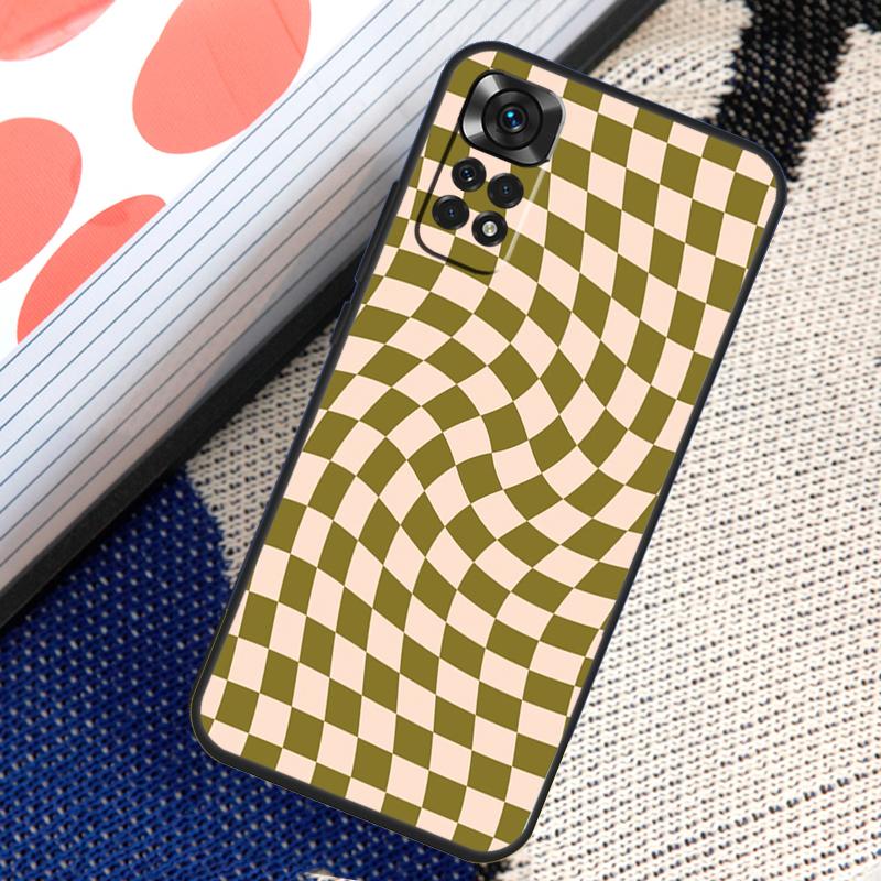 Schachbrettmuster Senfgelb Fall für Xiaomi Redmi Note 8 9 10 11 12 Pro 8T 9S 10S 11S Redmi 12C 9C 9T 10A 10C Abdeckung