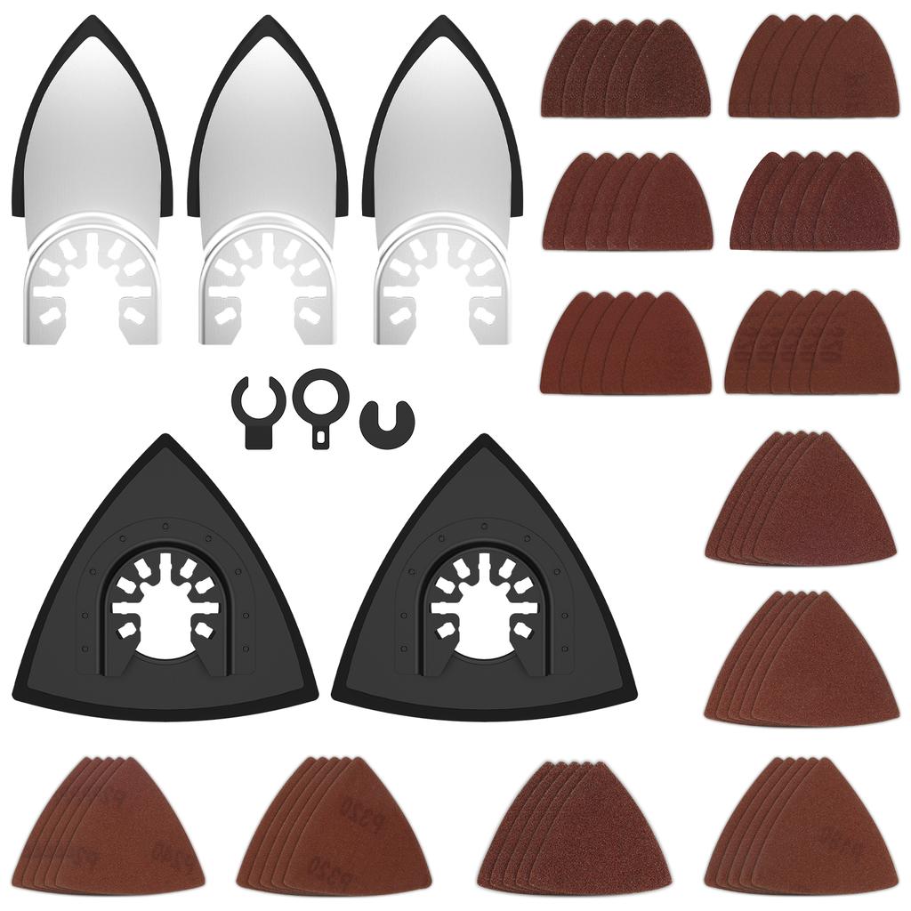 127/65 Stück Oszillierwerkzeug Schleifpad-Set mit 60-320er Körnung Schleifpapier mit Dreieck-Schleifpads und Detail-Schleifpads für Holz