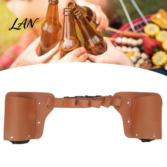 Marsupio a Vita per Bottiglia di Vino Double-Sided, Borsa in PU Vintage, Doppia Tasca Laterale con Multi-Scomparto, Borsa Impermeabile Regolabile per Lattine di Birra Bicchieri,