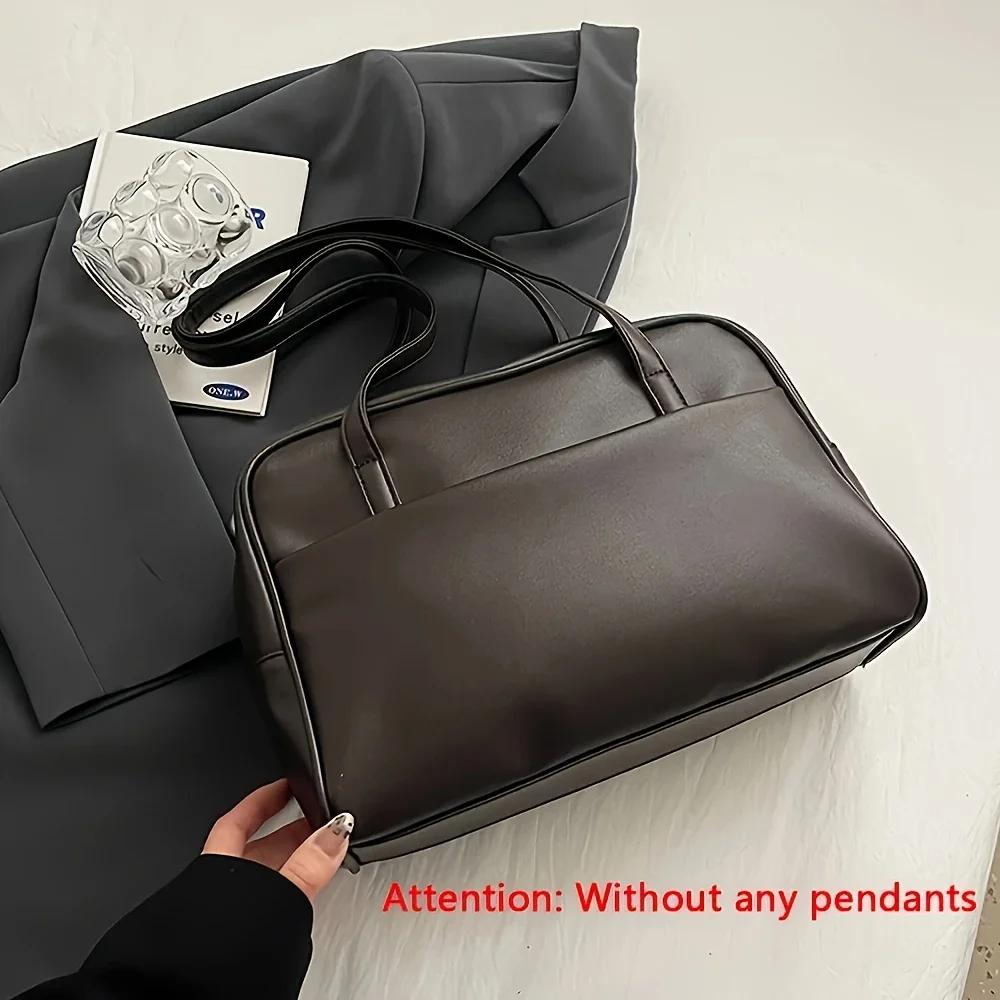 Fashionable Women's Bag, Leather Simple and Versatile Shoulder Bag, Zipper Closure, Large Capacity College Style Armpit Bags