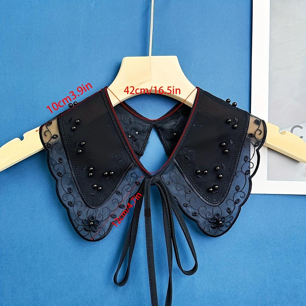 Neuer Organza bestickter Perlen dekorativer Schal mit kleinem Schwarz-Weiß-Kragen, Nagelperlenbindung, vielseitiger Stil, falscher Kragen