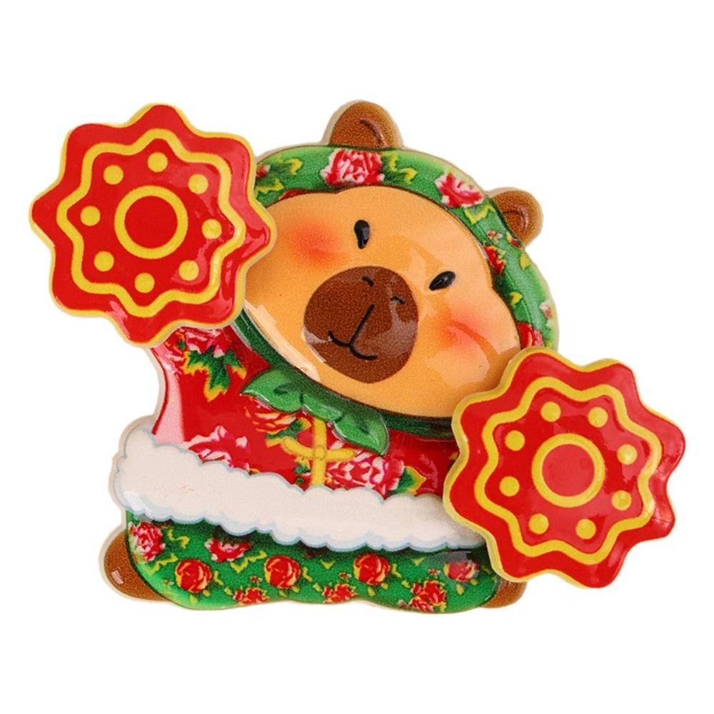 3D Rotating Refrigerator Magnets Cartoon Traditional New Year Magnetic Sticker Handmade God of Wealth Lucky Magnetic Sticker