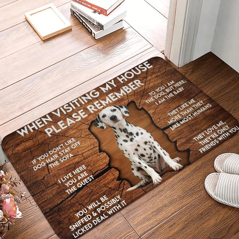 Corgi Themed Funny House Rules Living Room Door Mat Carpet Wood Texture Cute Corgi Pattern Humorous Visitor Notice Home Decor