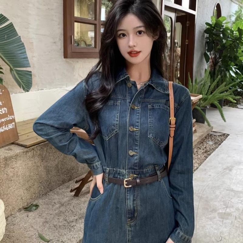Early Autumn Women's Retro Denim Dress - New Niche Design with Timeless Elegance