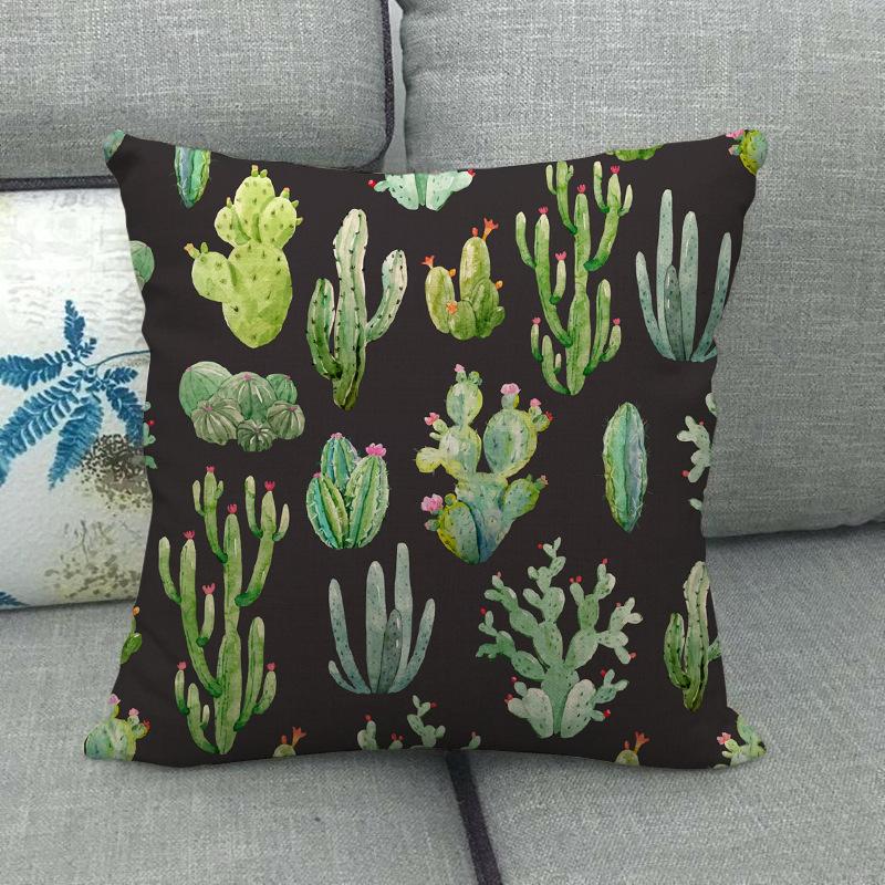 Green Plant Cactus Pattern Digital Printing Short Plush Pillow Covers For Car Sofa Office Cushion Cover Home Goods 60X60Cm