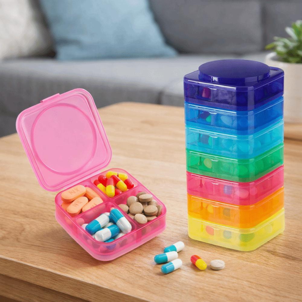 Large Capacity Rainbow Pill Organizer 4 Times a Day Vitamin Container  Fish Oils