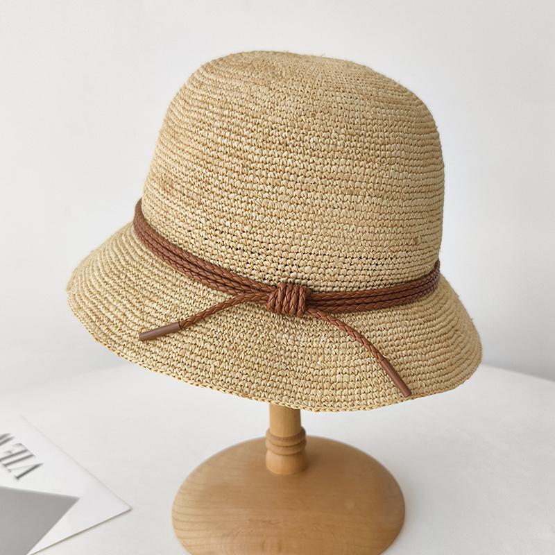 

Соломенная шляпа женская летняя для отдыха с маленькими полями и бантом, шляпа рыбака, пляжный козырек, тренд Adjustable for adults (55-58cm)