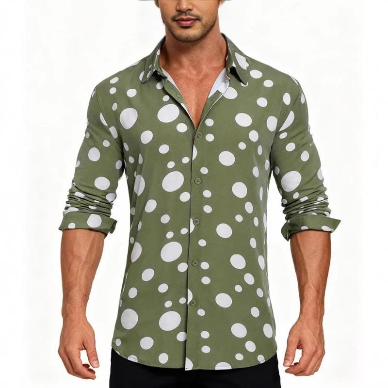 Men's new polka dot print casual and versatile long-sleeved shirt is trendy and fashionable