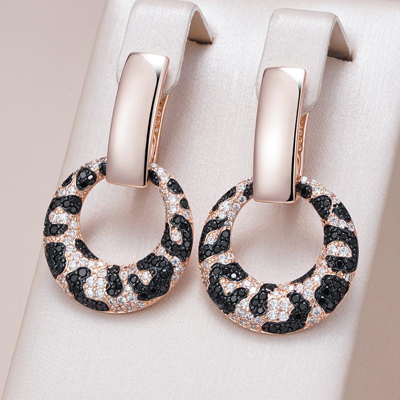 Shiny Natural Zircon Leopard Print Drop Earrings For Women Unique  Rose Gold And Black Plating Daily Fine Jewelry