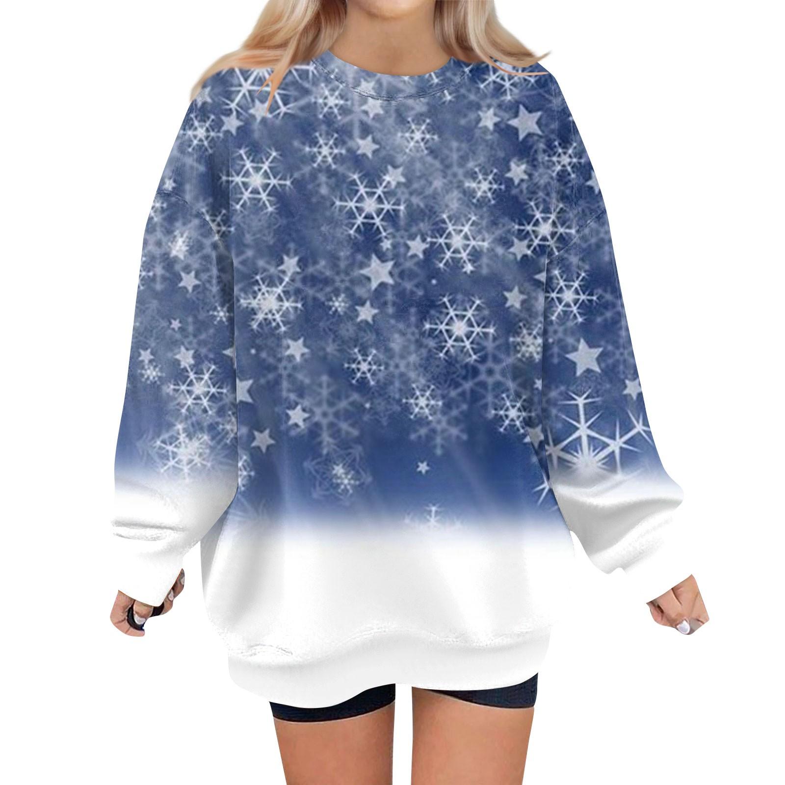 

Женский свитер с круглым вырезом и длинными рукавами с рождественским принтом, худи XL синий