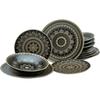 CreaTable Mandala Black Tableware Set, 12 Pieces (23588)
