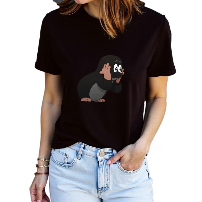 European Size Women'S Short-Sleeve Round-Neck T-Shirt with a Casual Sports Cartoon Print, Suitable for Women'S Athletic Wear.