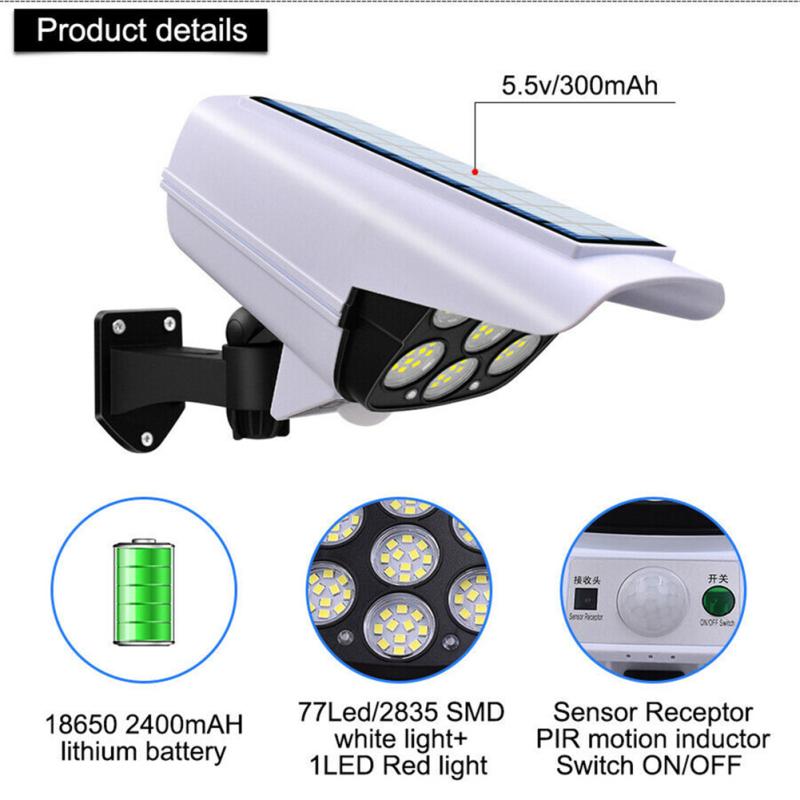 77 Led Flood Light Motion Sensor Security Dummy Camera Outdoor Wireless Ip65 Waterproof 3 Mode For