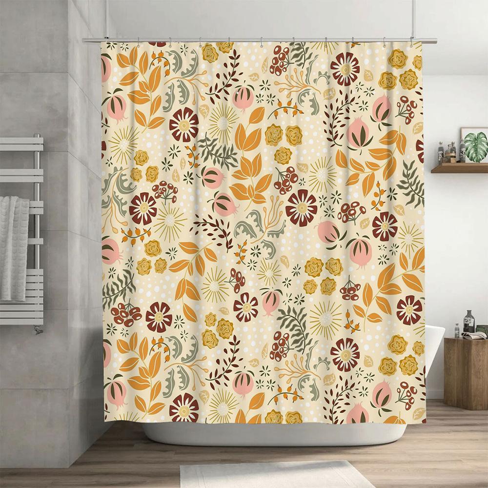 Vintage Floral Shower Curtain Cream White Multicolor Boho Decor Bath Mat Set for Bathroom Home Decoration Waterproof Fabric