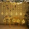LED Star Moon Window Curtain Lights with USB Remote Control Christmas Five-Point Star Moon Snowflake String Lights