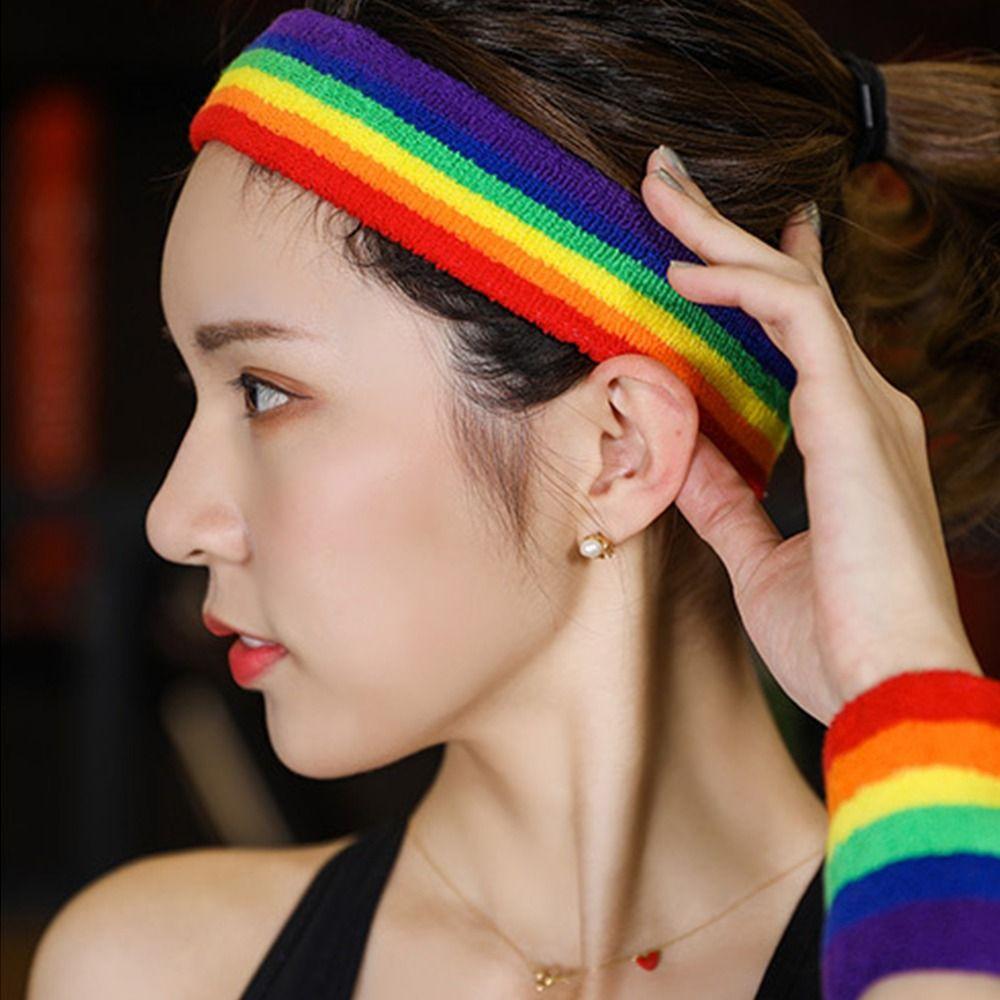 Polyester Rainbow Tennis Headband Colorful Sport Wristband Sport Safety Yoga Wrist Wrap Running