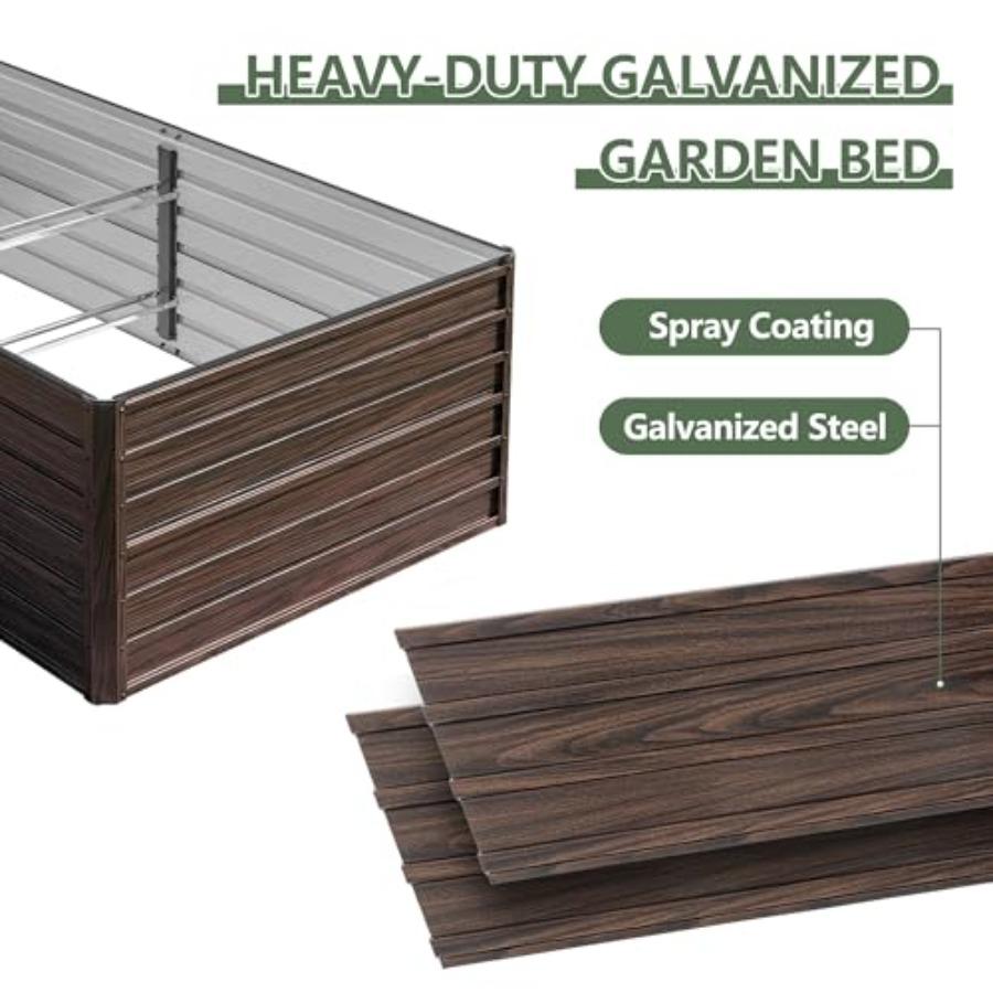 Galvanized Raised Garden Beds 8x4x2FT Outdoor Planter Boxes with Safety Edging and Gloves Rustic Country Style Metal Garden Bed