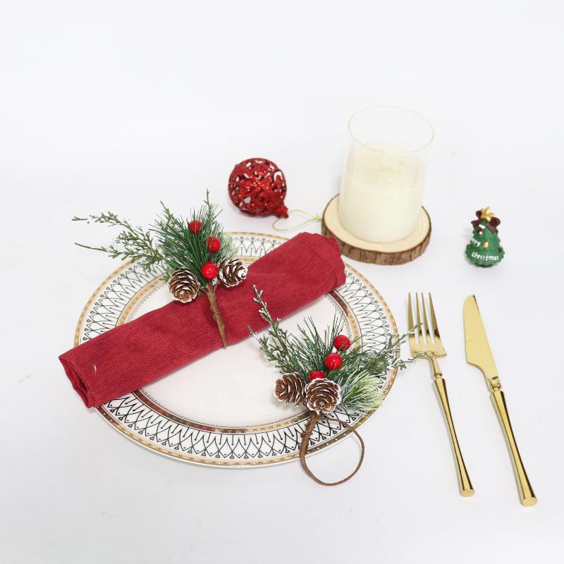 Vánoční Cedrové Jutové Krajkové Kroužky na Ubrousky Sada Ručně Vyráběné Řemeslo Stolní Nádobí Pro Sváteční Večeři Novoroční Dekorace