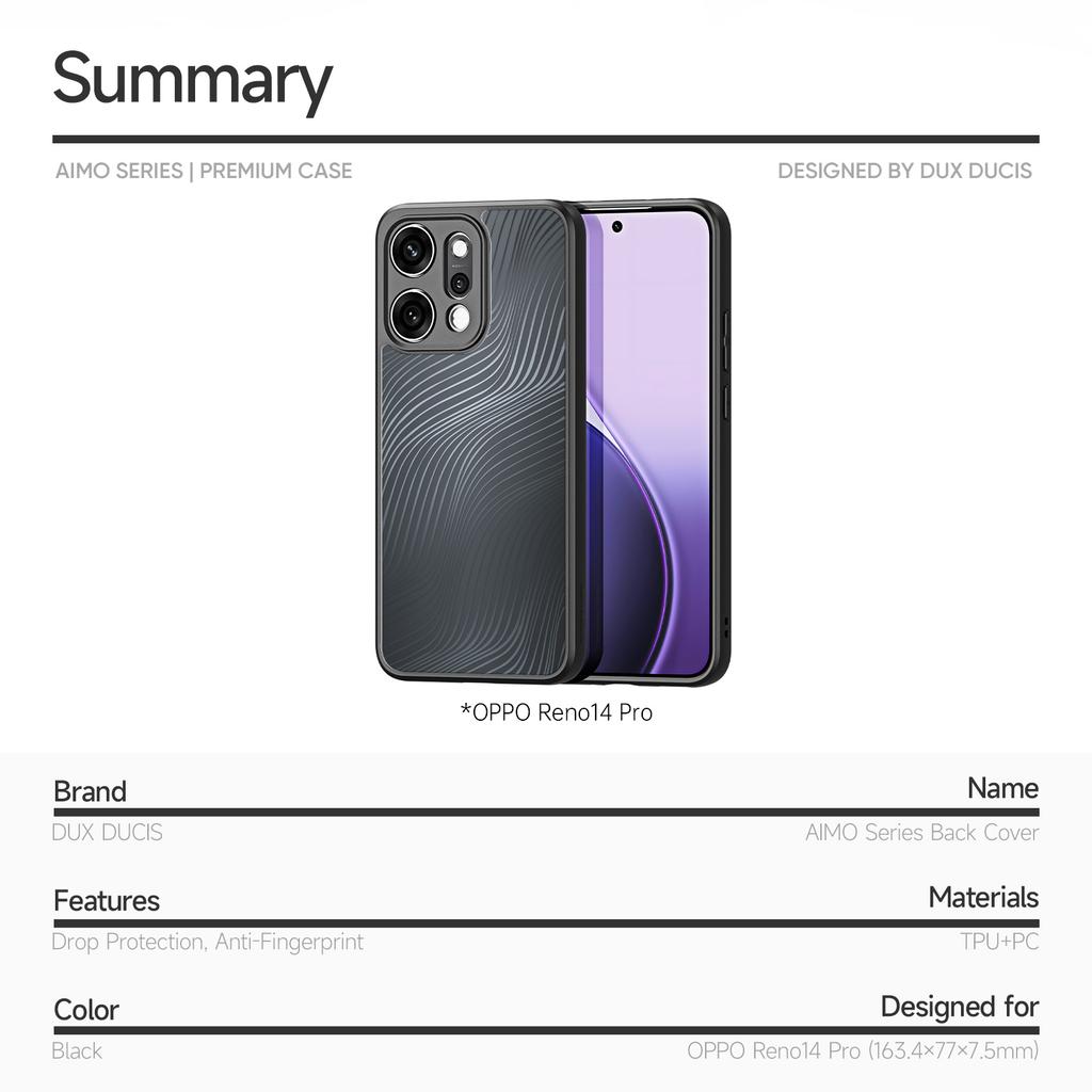For Oppo Reno14 Pro 5G (Global) Case DUX DUCIS Aimo Series TPU+PC Matte Drop-Proof Phone Cover (REACH Certification)
