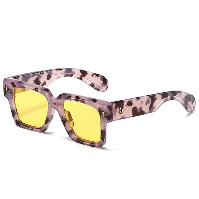 SO&EI Oversized Square Women Luxury Sunglasses Fashion Rivets Decoration Eyewear Shades UV400 Men Yellow Blue Sun Glasses