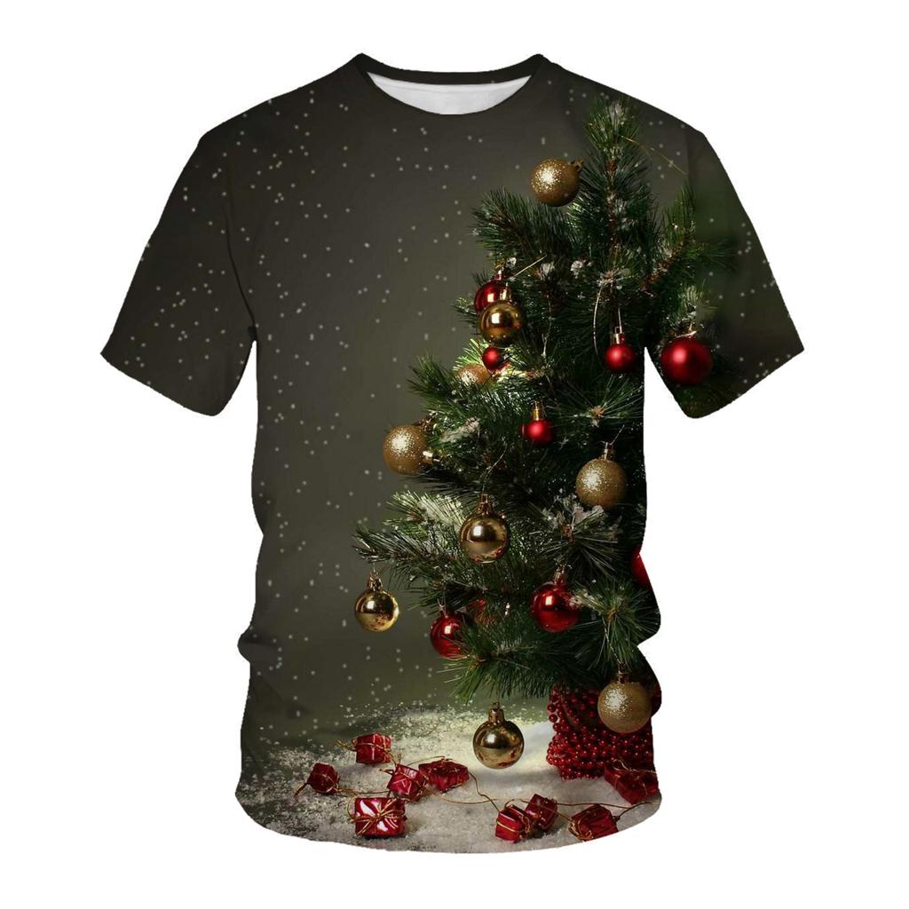 Vánoční tričko s kulatým výstřihem s kresleným potiskem pro volný čas Ženy Pánské trička s krátkým rukávem