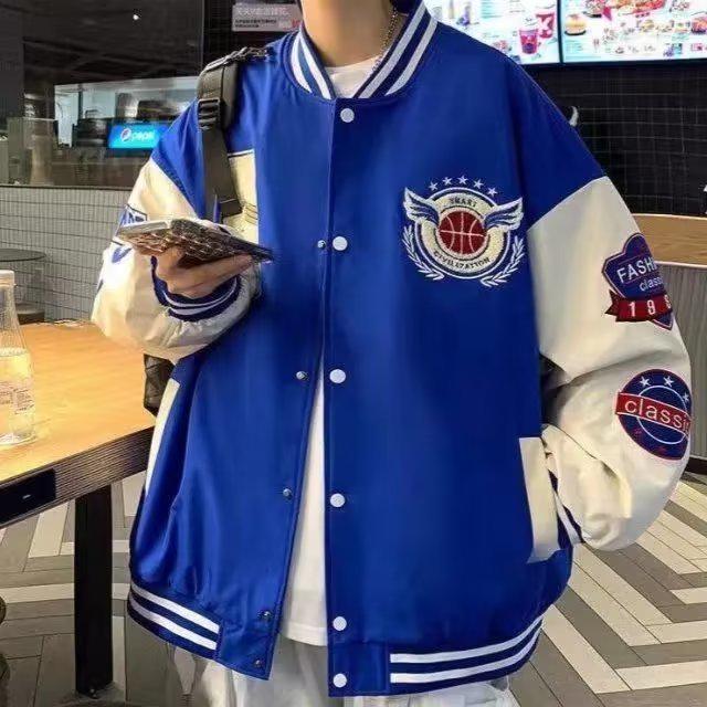 Men's Trendy Hong Kong Style Embroidered Baseball Jacket for Spring and Autumn