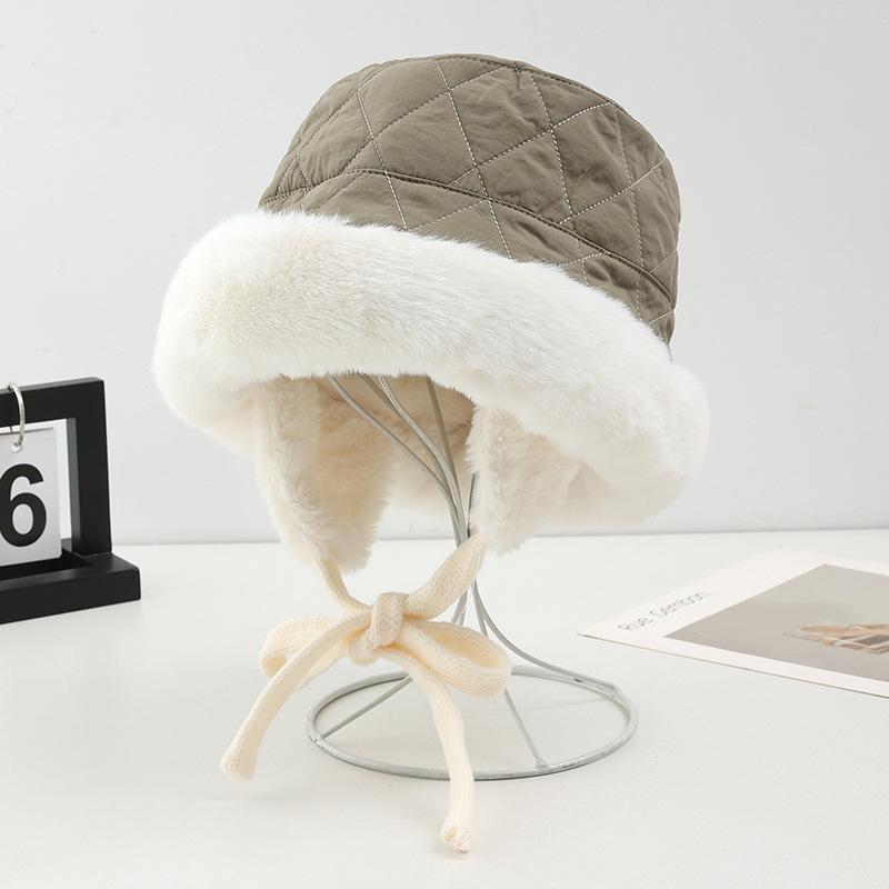 Winter Velvet Hat Women Travel Thickened Warm Straps Ear Protection Hat Cold Cover Big Face Mongolian Bucket Hat