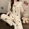 Short-sleeved Trousers, Summer Pajamas, Women's Cardigan, Casual Home Service 2-piece Suit
