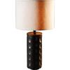 African Floor Lamp with a Linen Shade In the Style of Carved Wood