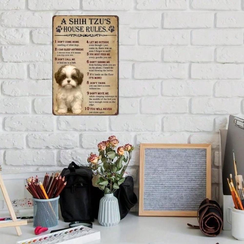 Metal Wall Art Dog Rules Shih Tzu Poster Gift for Dog Owners