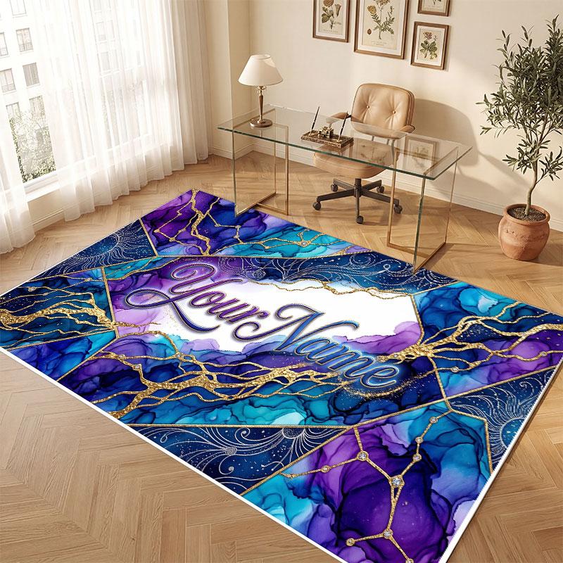 Decorative Artwork Theme Crystal Velvet Floor Rug Personalized Custom Name Text Warm Carpet Home Decoration