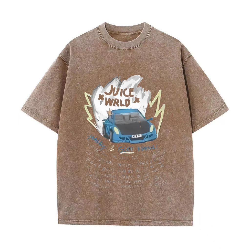 Tricou Retro Spălat Vintage Bărbat și Femeie Rapper Juice Wrld Tricou Retro Spălat Vintage cu Glugă