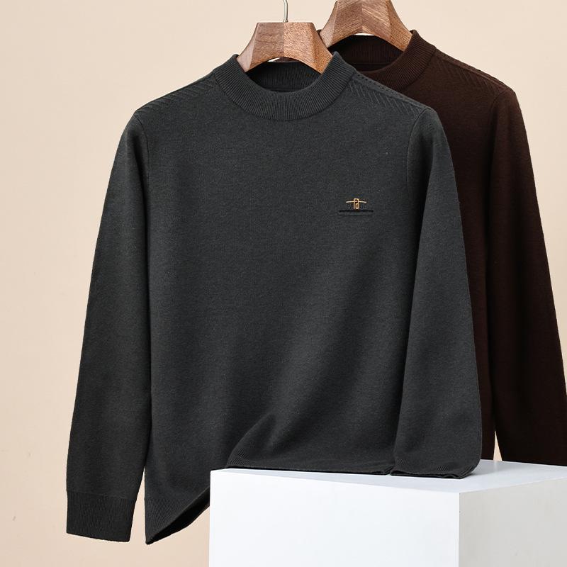 

Hengyuanxiang Men s Thickened Wool Sweater: 2025 Autumn/Winter Fashion, Embroidered, 100% Pure Wool, Round Neck 180/96A