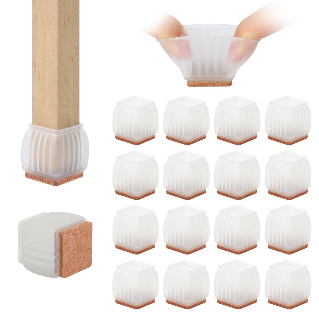 16PCS Chair Leg Cover with Felt Pads Furniture Feet Caps TPE Round Square Anti Slip Table Leg Mat Floor Protectors Socks
