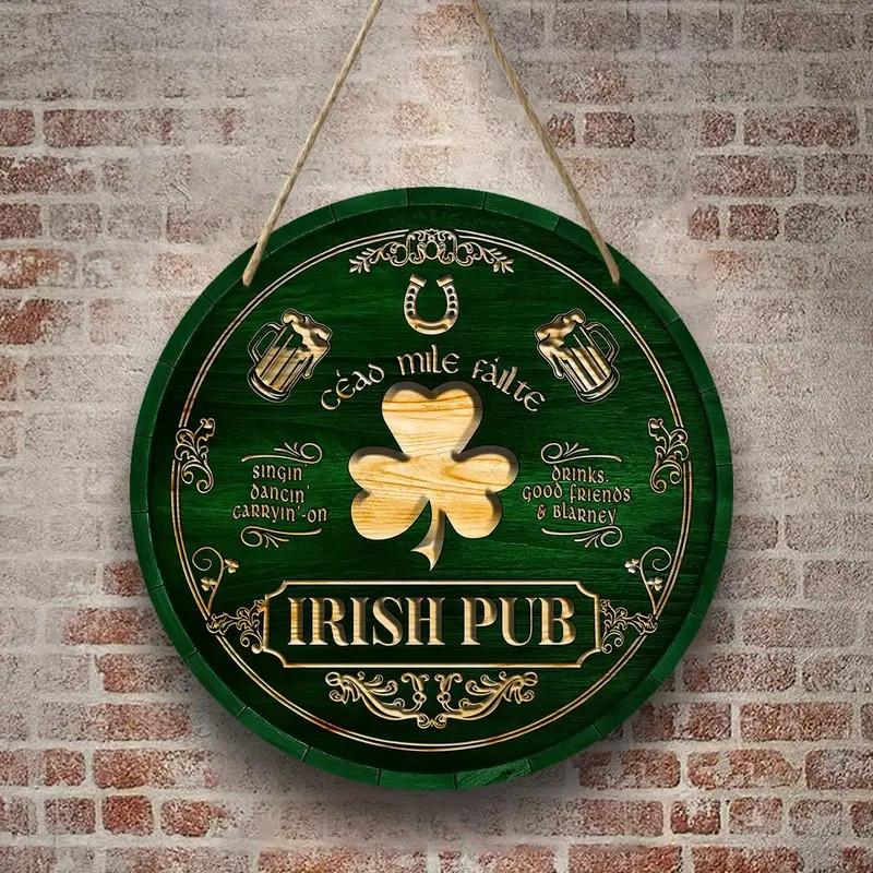 Exquisites Holzschild mit Glückskleeblatt – Hochwertiges rundes Kranzschild zum Aufhängen, Used-Look im Vintage-Stil, vielseitige Dekoration für Zuhause, Zimmer, Restaurant