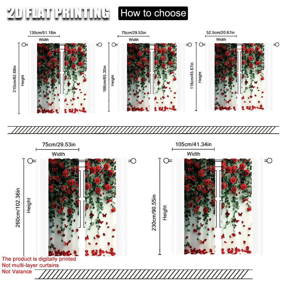 2pc,   Curtains Red Rose Durable 100% Polyester Fabric,Without Electricity Party Decorations Suitable for Daily Home Decoration