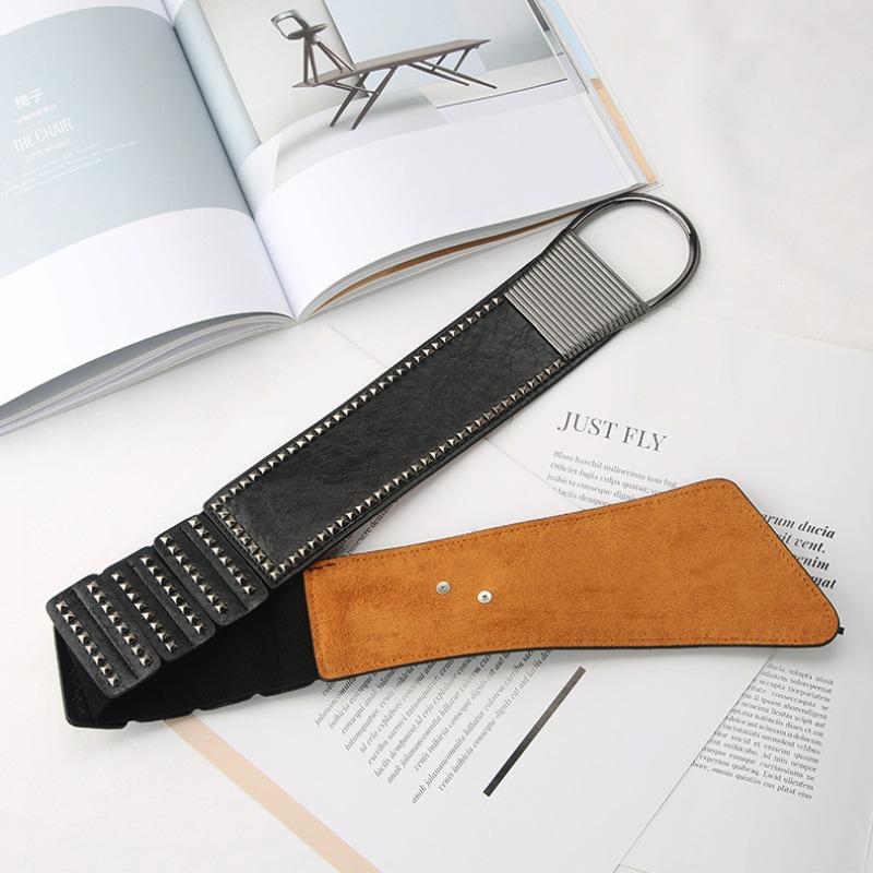 Rivet belt, women's decoration, fashionable and versatile, personalized elastic elastic waist seal, wide punk style ins cool outside