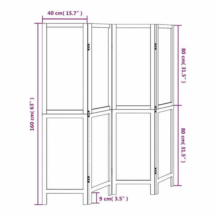 VidaXL Cloison de Séparation 4 Panneaux, Séparateur de Pièce, Écran d'Intimité, Paravent Chambre Salon, Blanc Bois de 358673