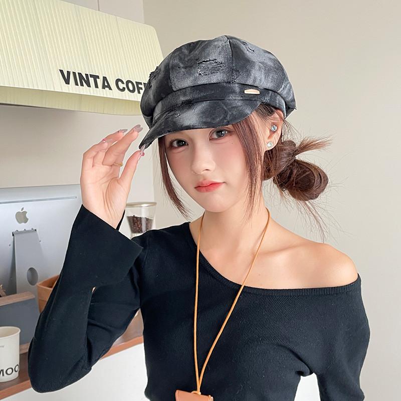 Ripped Fashion Design Women Casual Denim Beret For Fall And Winter Use Daily