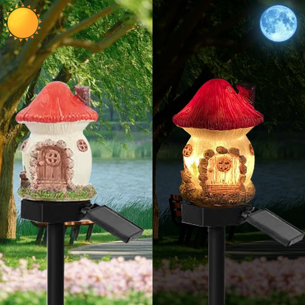 red mushroom shop garden decoration resin cute mushroom shop fall ground Wireless dusk to dawn LED reconnaissance Solar-powered lamp, lamp. light,