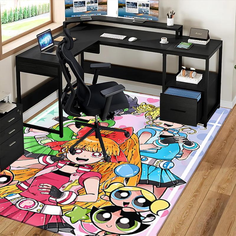 1pc Powerpuff Girls Anime Cartoon Design Office Chair Mat Non-Slip Carpet for Home Decor, Living Room, Bedroom, Game Room - Perfect Gift for Any Occas