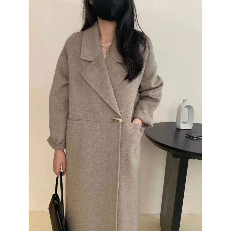 

Нове двостороннє вовняне пальто Жіноче довге вільне повсякденне вовняне пальто в корейському варіанті S