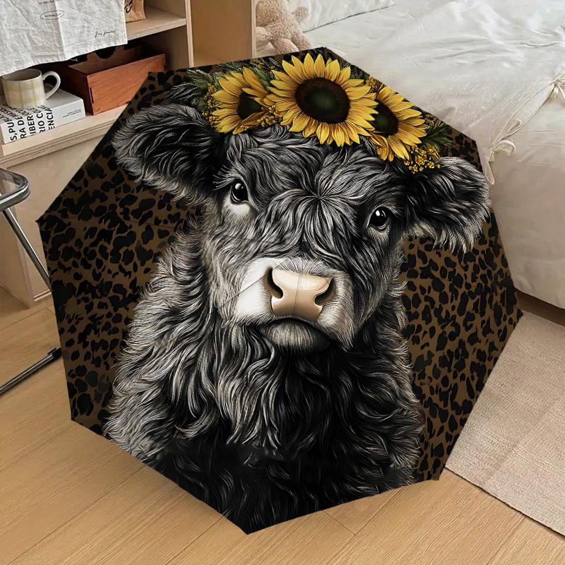 1PC Cow Sunflower Umbrella-8-Rib Reinforced, Automatic Open, Lightweight & Durable, Cute Fashion Accessory for Outdoor-P28