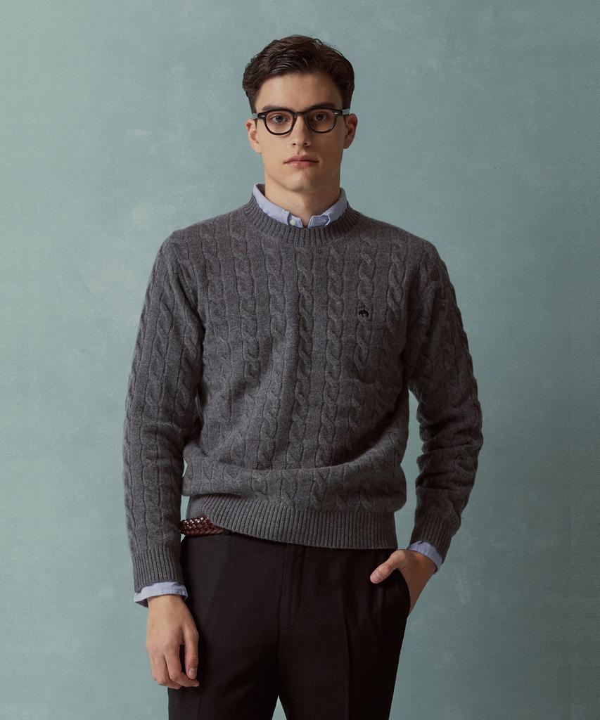 BROOKS BROTHERS Wool Cable Sweater (Grey) (Bbwrmbf401)