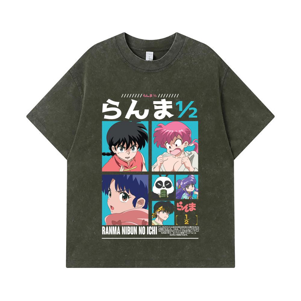 

275 GSM Washed T-shirts 100% Cotton Ranma 12 V1 Print Unisex Heavy Cotton T Shirt S армия зеленый