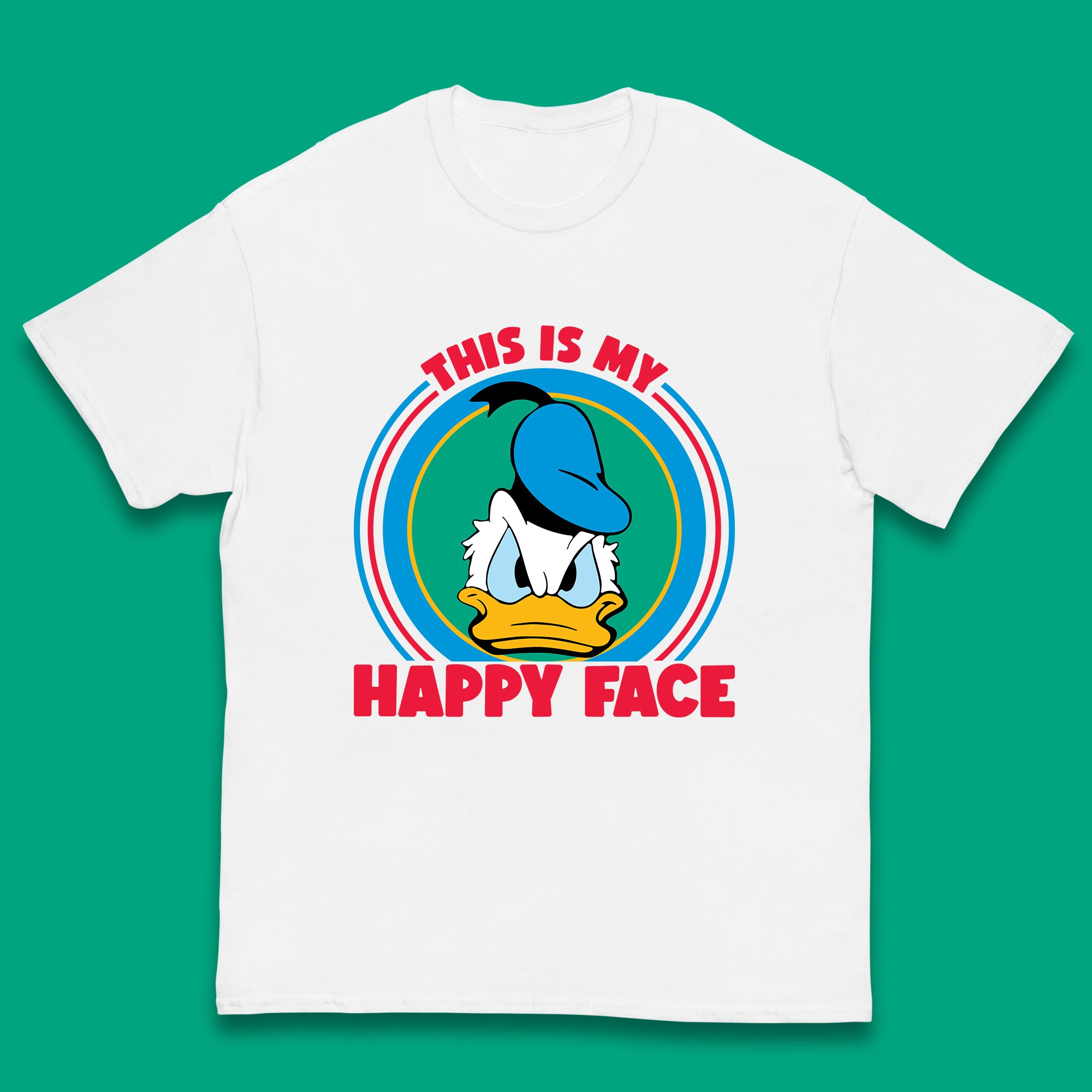 This Is My Happy Face Donald Duck Funny Animated Cartoon Character Angry Duck Disneyland Trip Disney Vacations Kids T Shirt 150