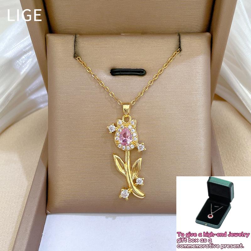 

Full Diamond Tulip Light Luxury Temperament Gorgeous Full Diamond Necklace Women s Versatile Clavicle Chain