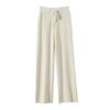 Damen Lange Hosen Elastischer Hoher Bund Weitbeinige Strickhosen mit Taschen Einfarbig Herbst Winter Warme Hosen