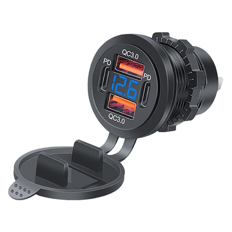 

Car USB Charging Socket Outlet Double QC3.0+Double PD Type-C Outlet USB Power Outlet with Voltmeter USB Port for Marine
